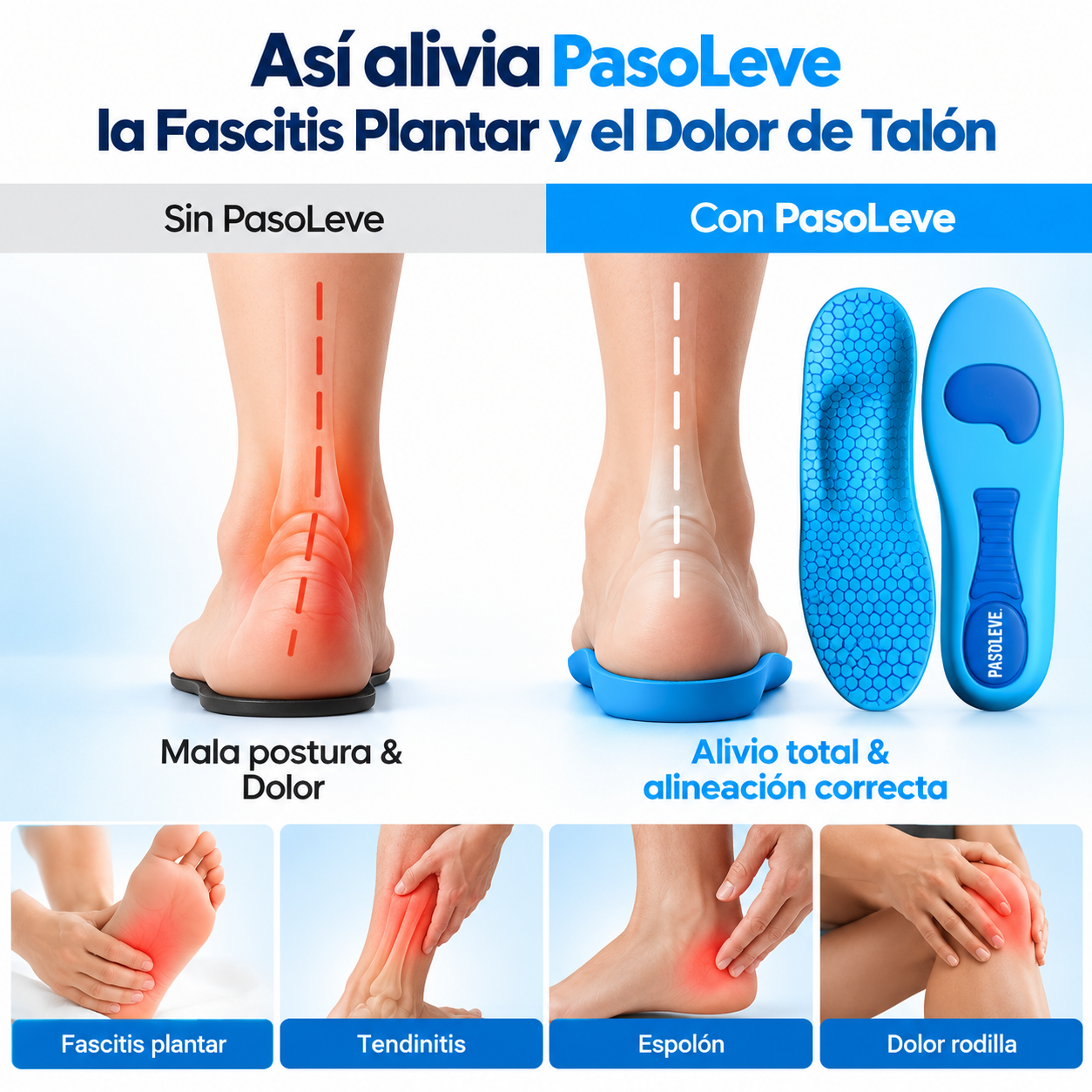Plantillas PasoLeve™ Vuelve a disfrutar tus días sin que el dolor de pies, talones y piernas controle tu vida
